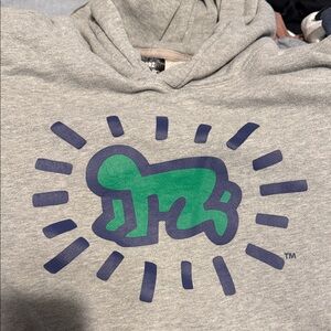 Uniqlo Gray Hoodie with Green and Blue Design